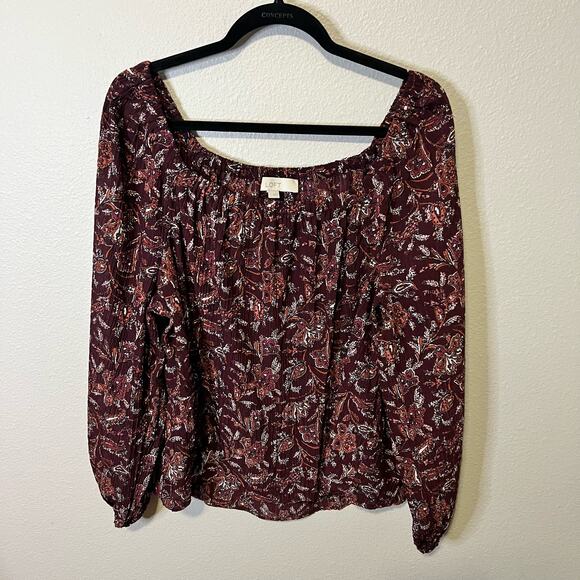 LOFT Tops - Loft Paisley Print Seersucker Long Sleeve Sheer Blouse Size Large